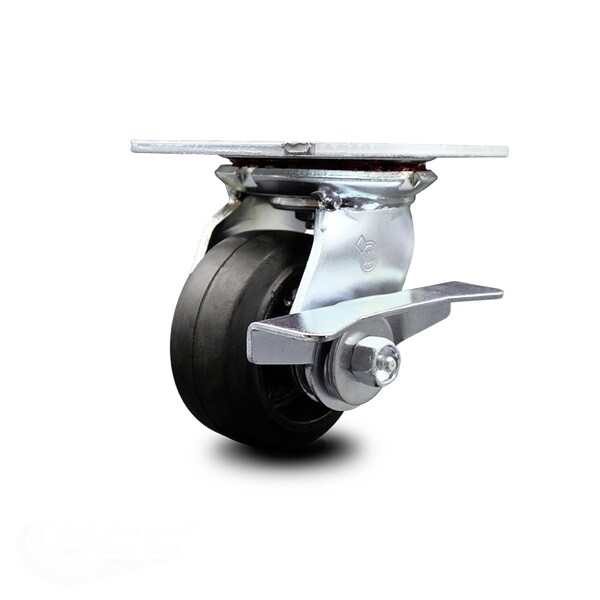 4 Inch Heavy Duty Rubber on Steel Caster with Ball Bearing and Brake SCC